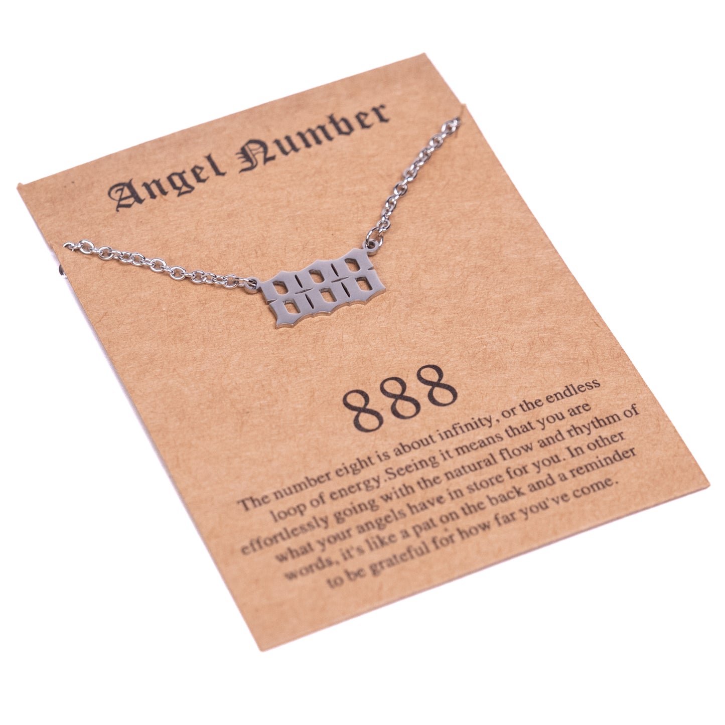 Collier Angel Number 888 en acier inoxydable argenté